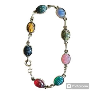8 Stone Gold Filled 1960's Scarab Bracelet